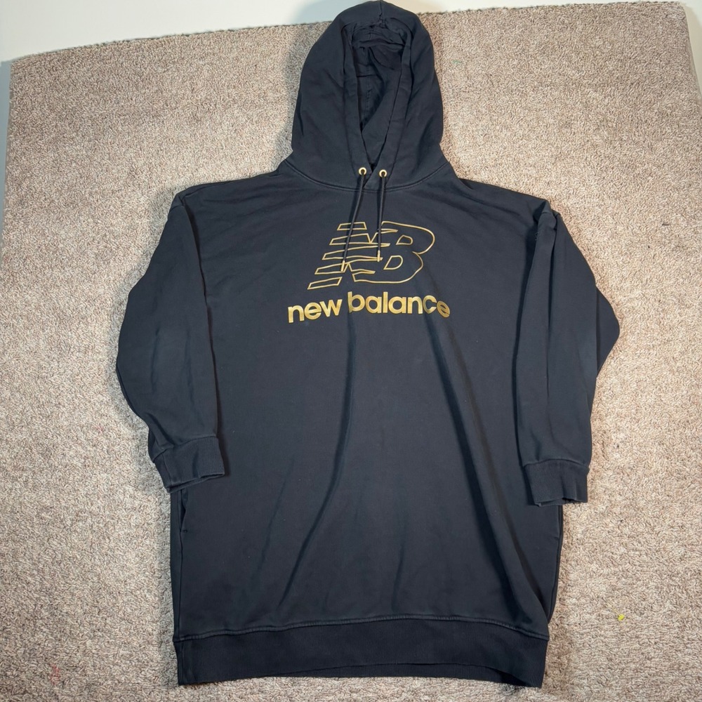 New‎ Balance Hoodie Dress Gold Logo Athleisure Comfy Casual Pullover